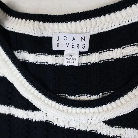 Joan Rivers Black/Natural Striped Knit‎ Tank Top Cotton 2X - Picture 3 of 9